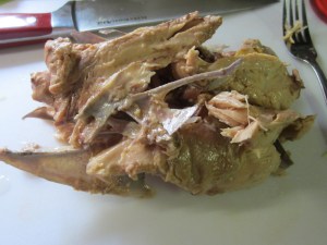 Canned chicken after removing from jar.