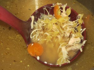 Chicken noodle soup made with home canned chicken.